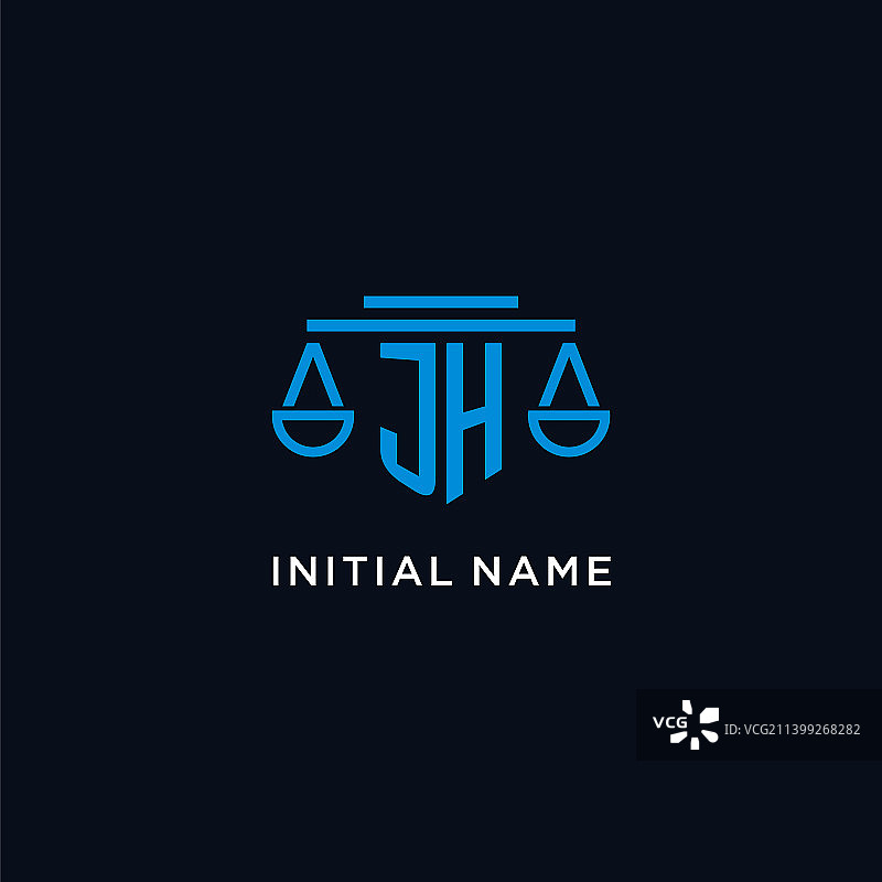 带有正义天平的JH首字母标志图片素材