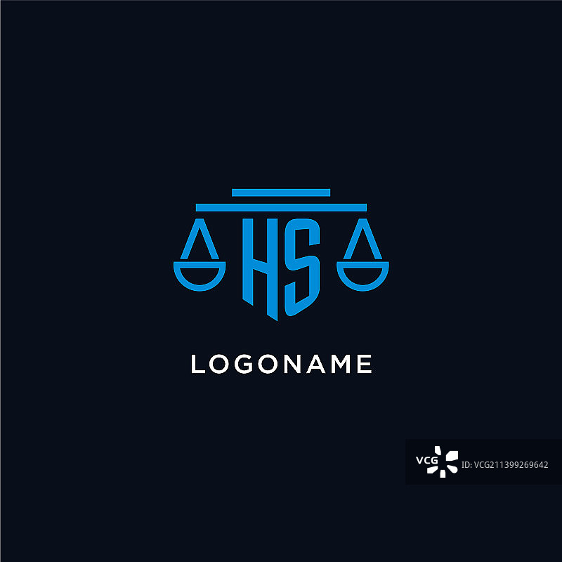 带有正义天平的HS首字母logo图片素材