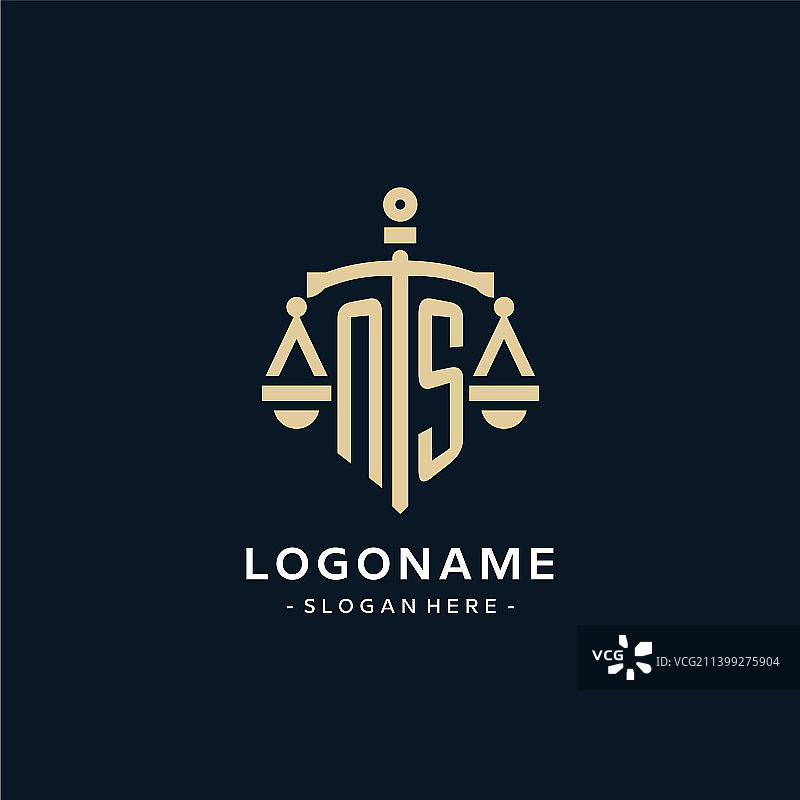 NS首字母标志与正义之秤和盾牌图片素材