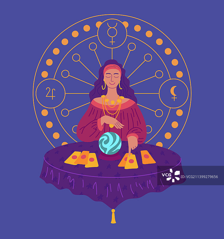 卡通彩色女性算命师图片素材