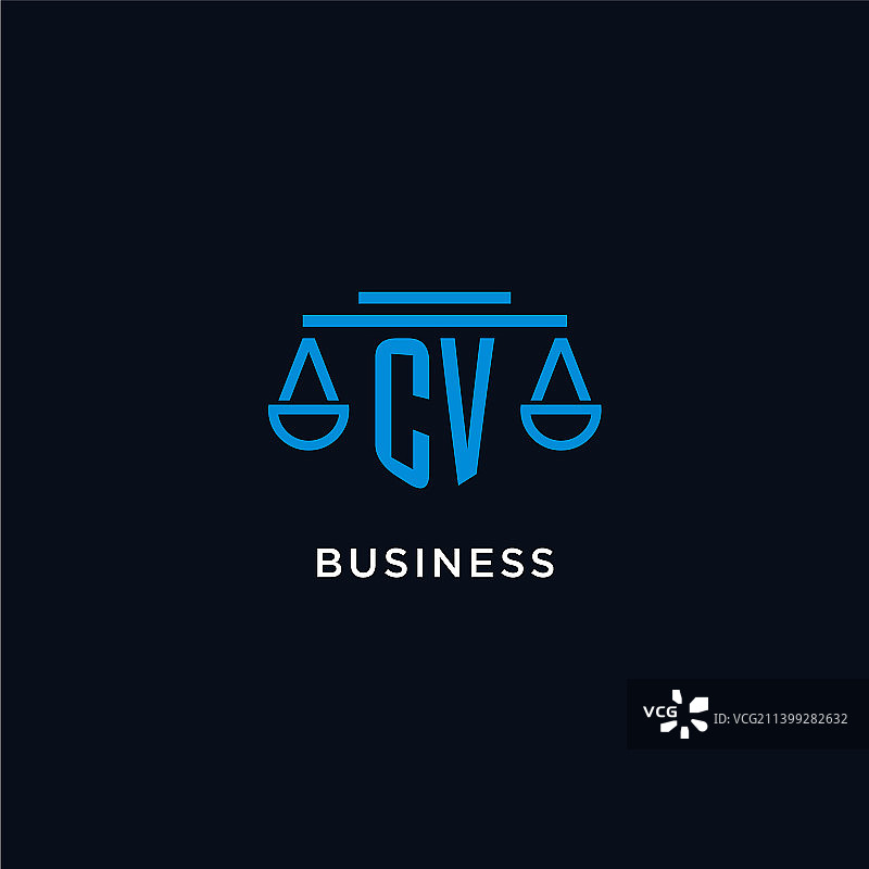带有正义天平的CV字母组合初始标志图片素材