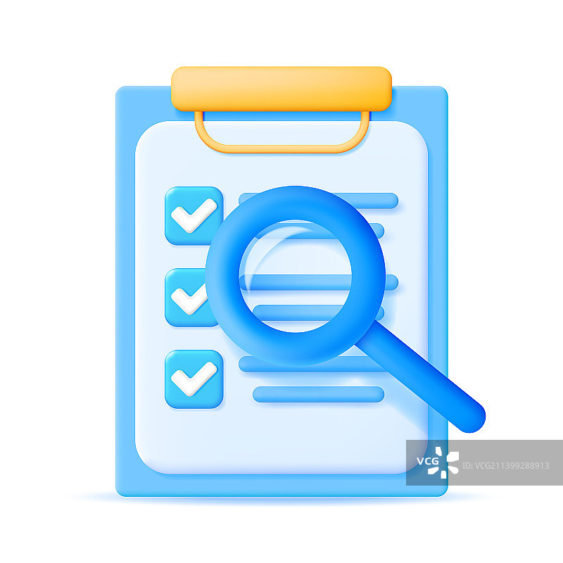 带有放大镜的3D清单图片素材