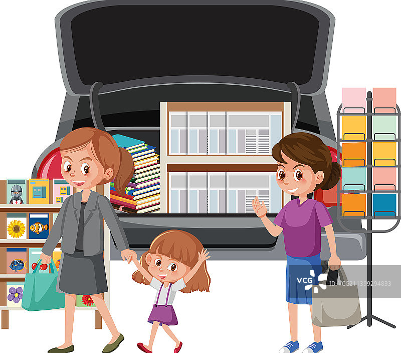 人们在庭院旧货出售购物图片素材