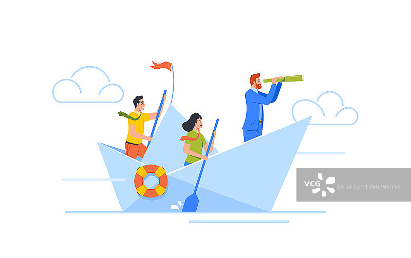 在纸船上航行的商人图片素材