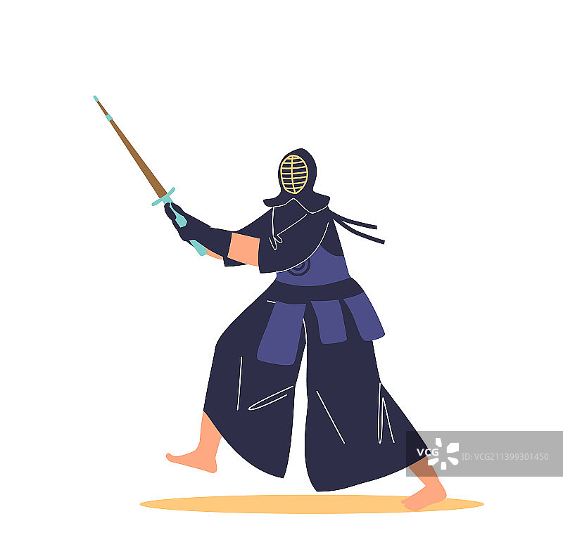 戴着面具，身穿黑色和服的武术战士图片素材