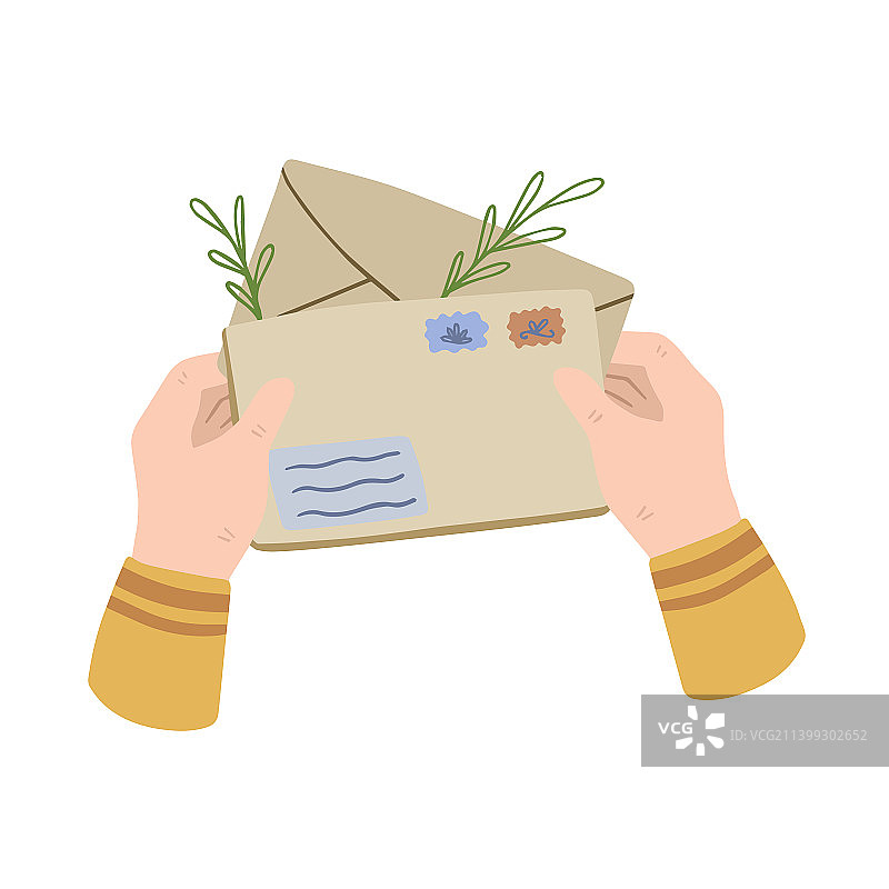 手持带问候语的信封图片素材