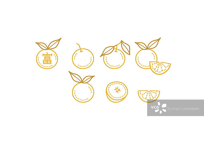 橙子切块线条素材套装图片素材