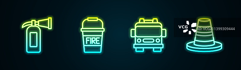 消防装备：灭火器、消防桶和消防车图片素材