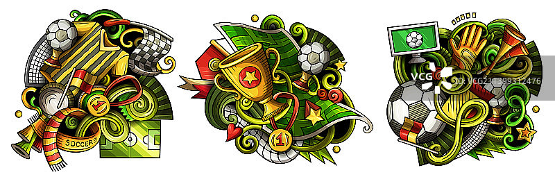 足球卡通涂鸦设计套装图片素材