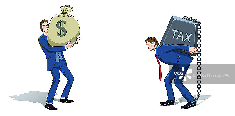 拿着钱袋和税务砝码的商人图片素材