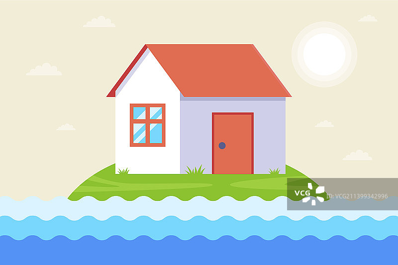 海平面上升的岛屿上的私家住宅图片素材