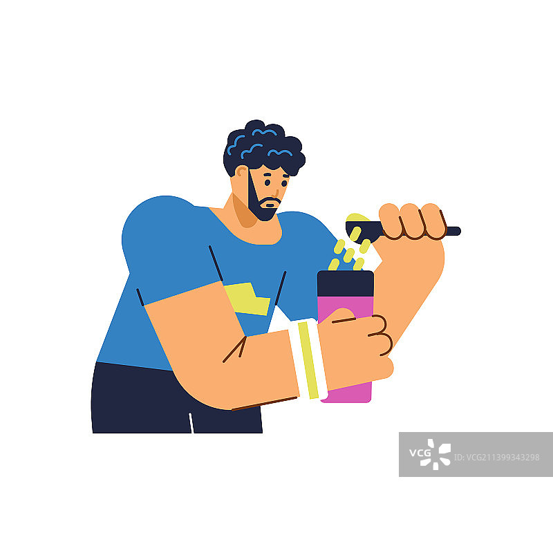 男人将蛋白粉倒入摇摇杯中（扁平风格）图片素材