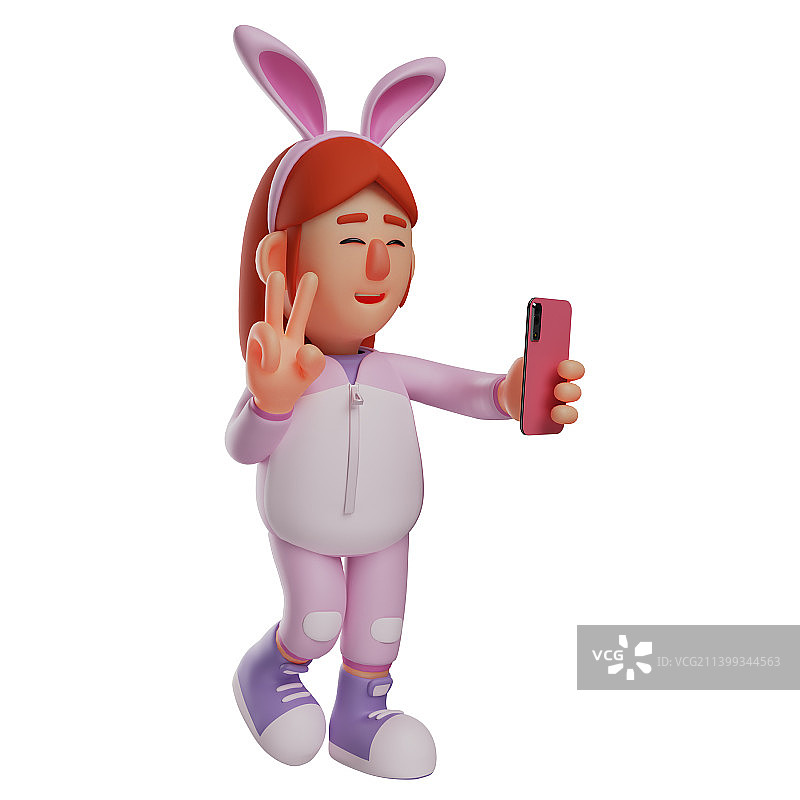 3D卡通兔女郎自拍图片素材