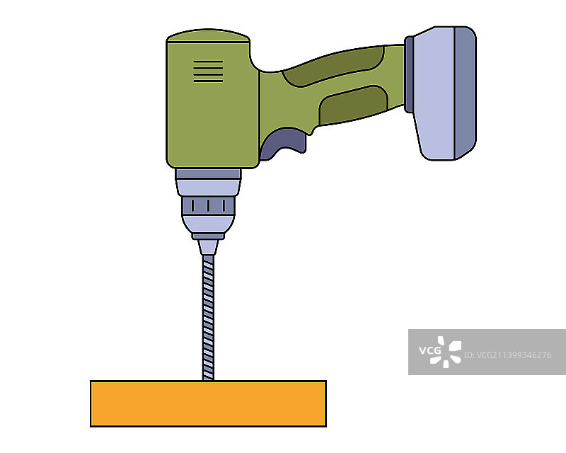 一只手拿着钻头将螺栓拧入树中图片素材