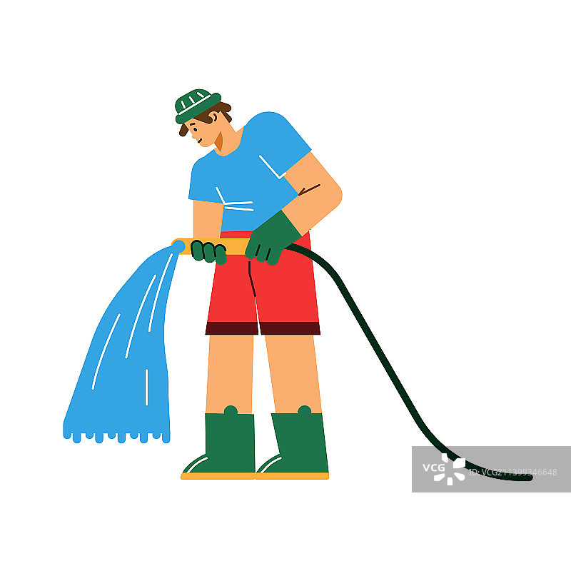 青少年用软管浇水务农图片素材