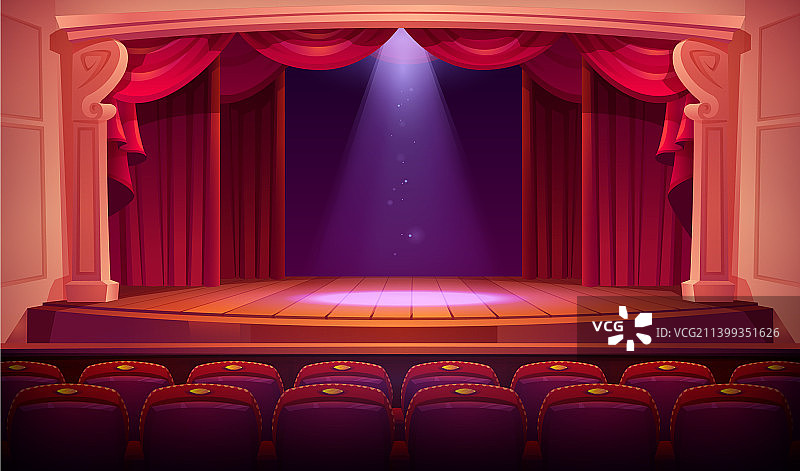 带有红色幕布聚光灯的剧院空舞台图片素材