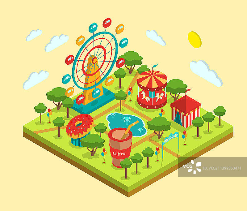 游乐园旋转木马喷泉摩天轮图片素材