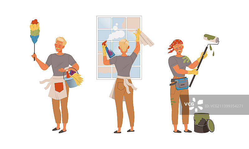 家庭主夫的日常生活：男人绘画图片素材