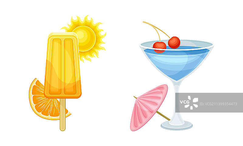 橙色冰棒和热带鸡尾酒夏季图片素材