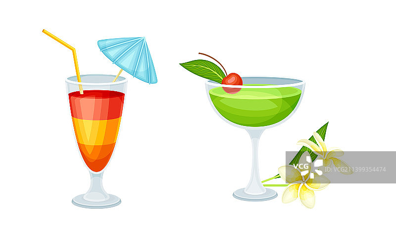 夏威夷夏季热带鸡尾酒套装图片素材
