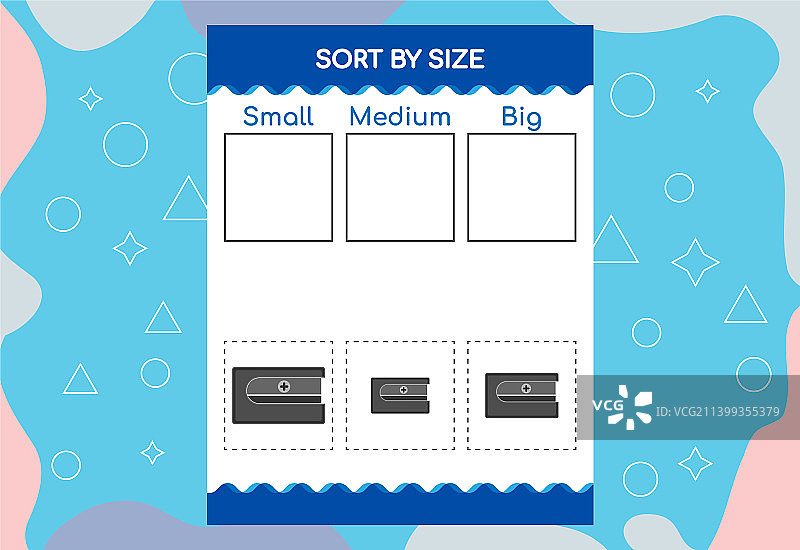 按大小对图像进行排序儿童教育工作表图片素材