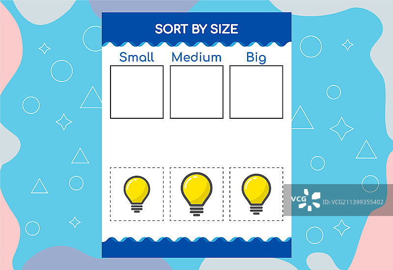 按大小对图像进行排序儿童教育工作表图片素材
