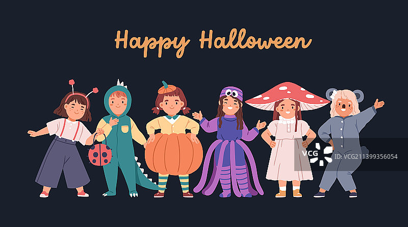 万圣节快乐卡片banner背景与儿童图片素材