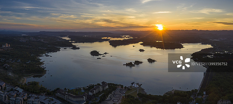长寿湖日出图片素材