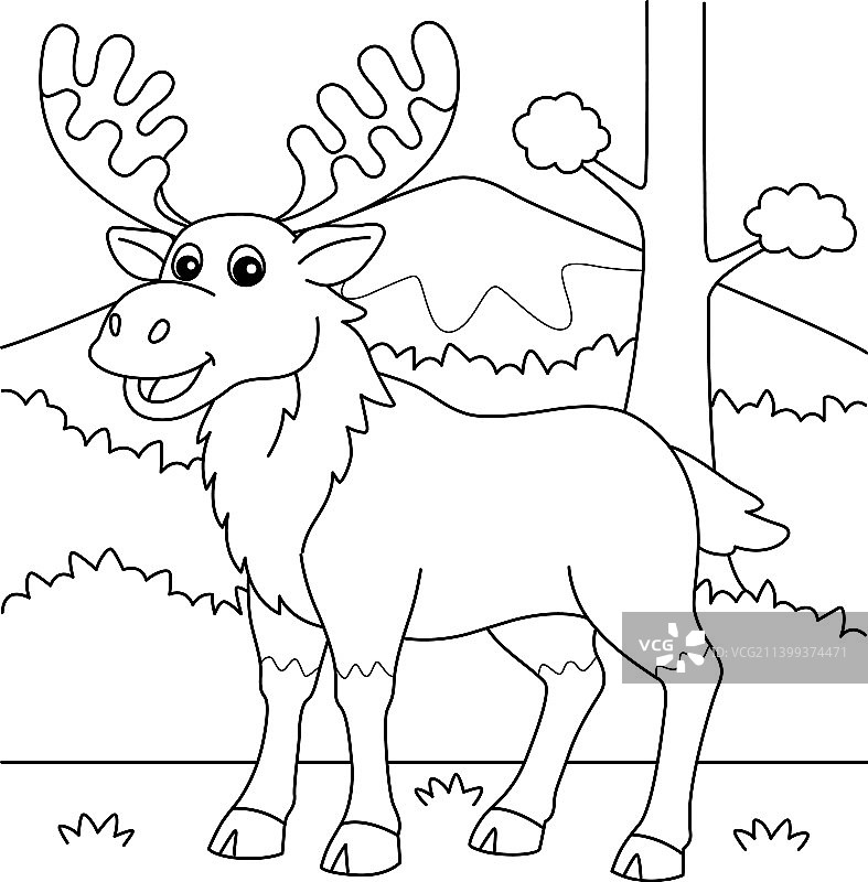 儿童麋鹿动物涂色页图片素材