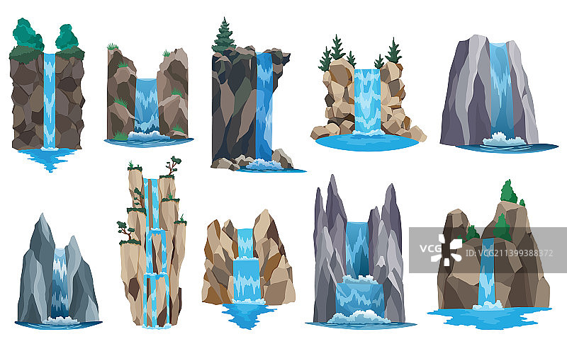 卡通山景瀑布图片素材