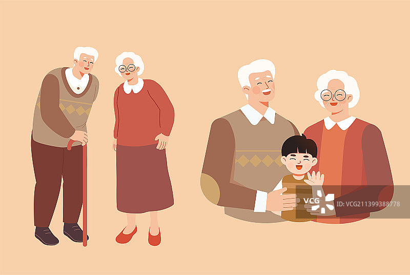 老年人生活插画图片素材