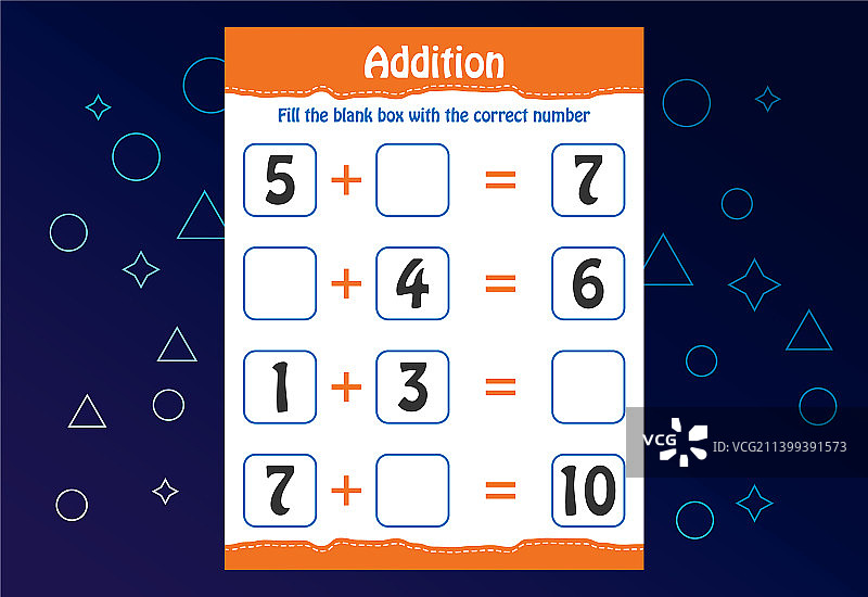 儿童基础数学加法填空图片素材