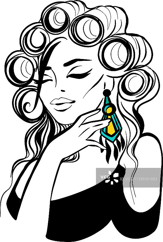 使用卷发器的漂亮女孩肖像图片素材