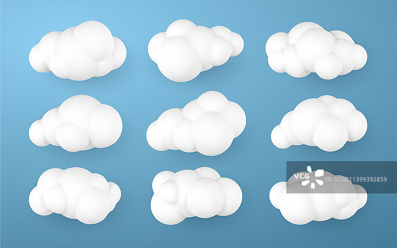 3D白色圆形卡通蓬松云朵图片素材