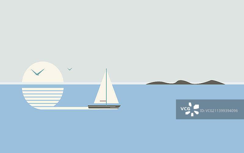 美丽的海景：船或游艇漂浮在海面上图片素材