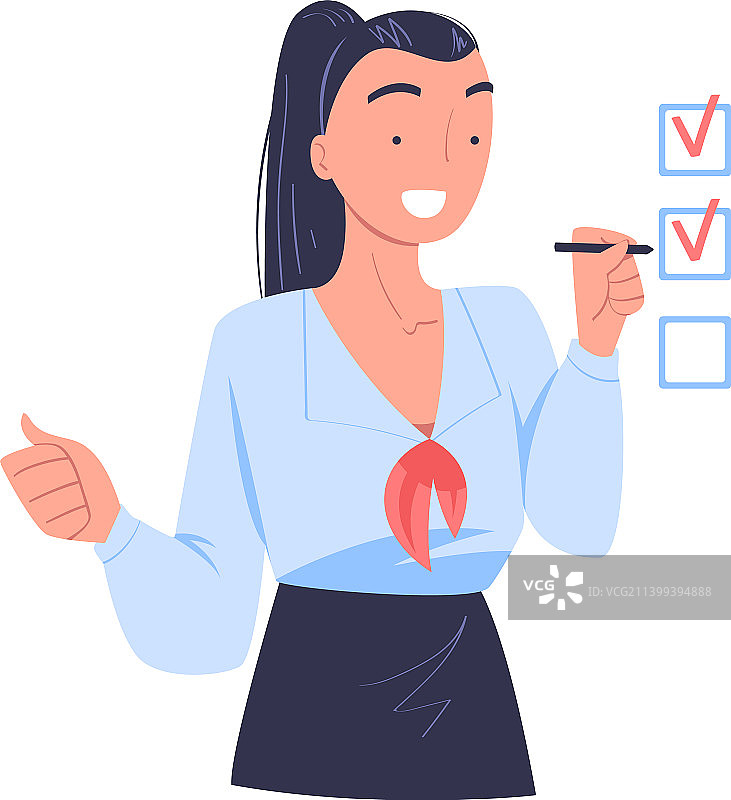 微笑的女人办公室职员标记复选框图片素材