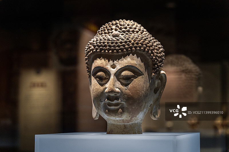 宁夏银川西夏博物馆西夏宗教艺术展厅馆藏佛头像（西夏）图片素材