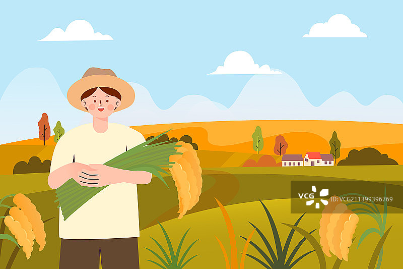 农民庆祝粮食丰收矢量插画图片素材
