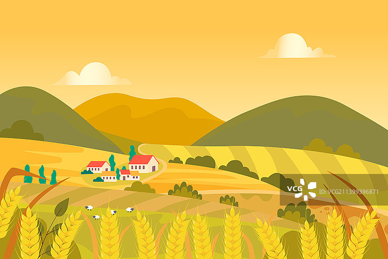 秋季农村田园风光矢量插画图片素材