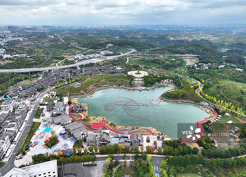 航拍贵阳AAAA级旅游风景区天河潭，疫情封园十分宁静图片素材