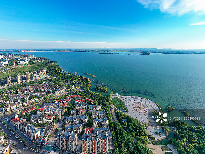航拍河南省平顶山市白龟湖国家城市湿地公园 平顶山白龟山水库图片素材