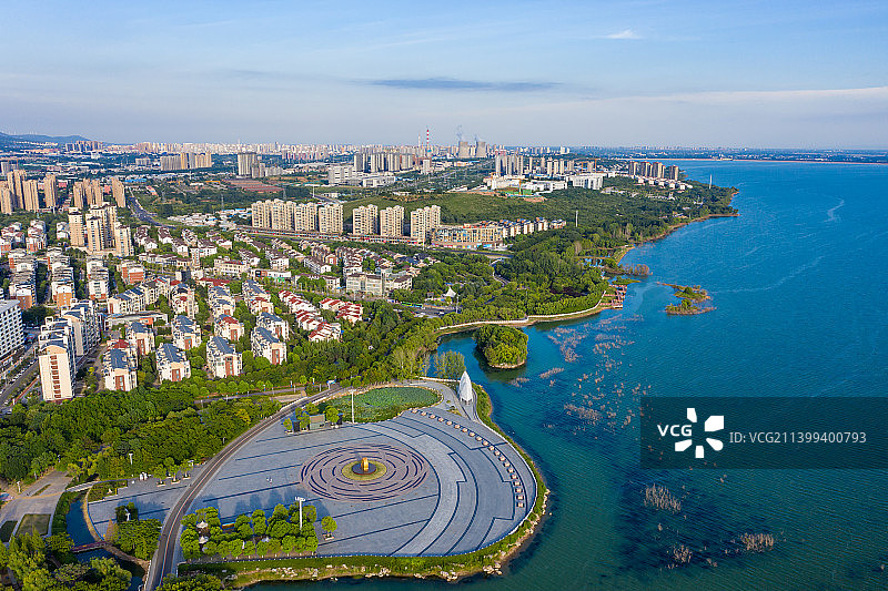 航拍河南省平顶山市白龟湖国家城市湿地公园 平顶山白龟山水库图片素材