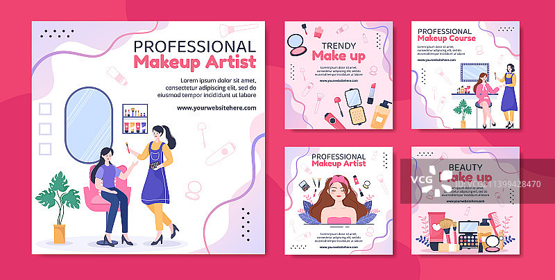 美妆社交媒体帖子扁平风模板图片素材