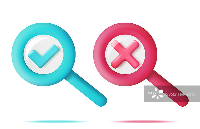 3D放大镜与勾叉符号图片素材