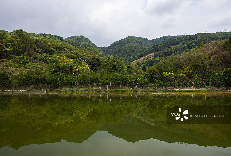 重庆冷水沟水库与中梁山自然风光背景素材图片素材