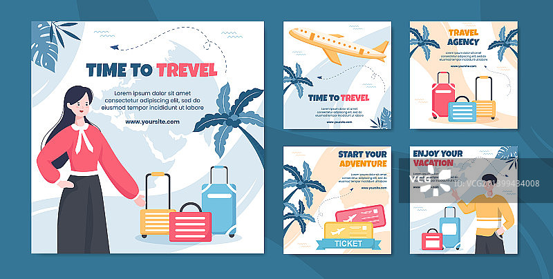扁平风旅行社社交媒体帖子模板图片素材
