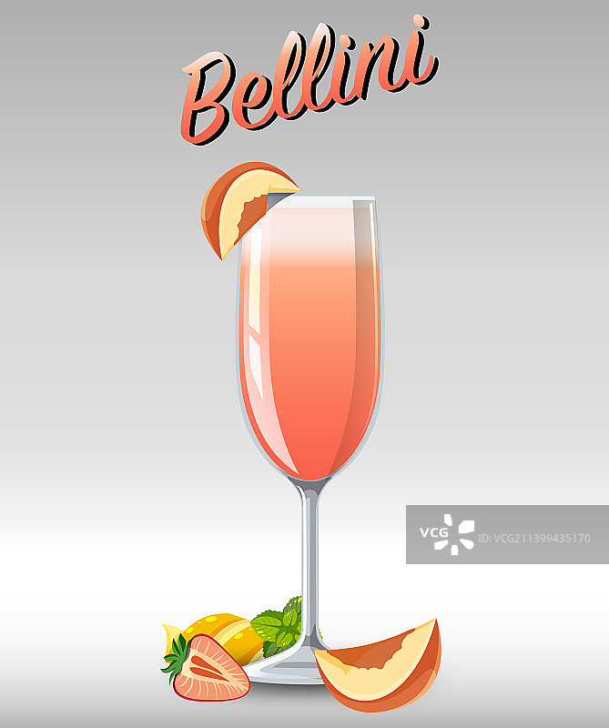 玻璃杯中的贝里尼鸡尾酒图片素材