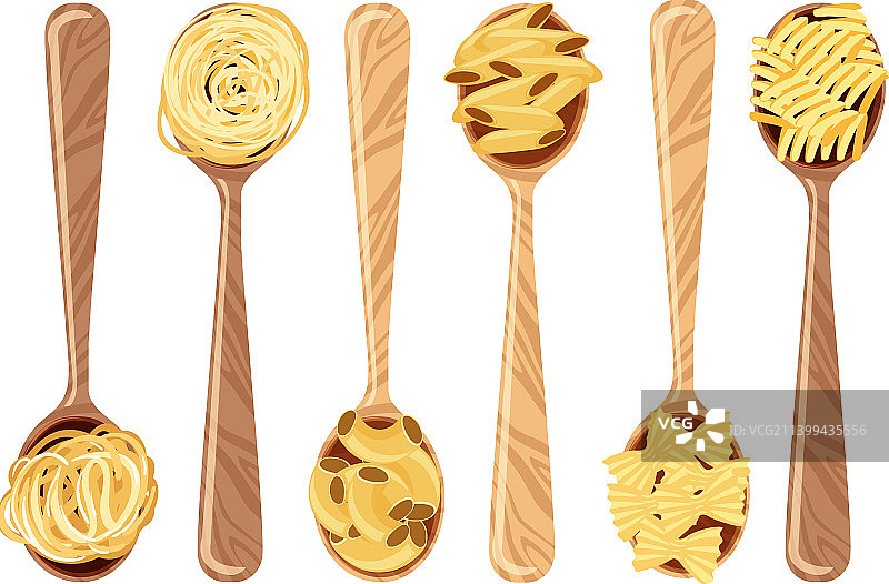 勺子上的不同意大利面合集图片素材