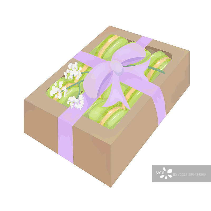 丁香色丝带开心果马卡龙礼盒图片素材