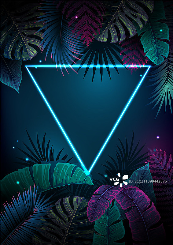 夏季背景：荧光热带树叶图片素材